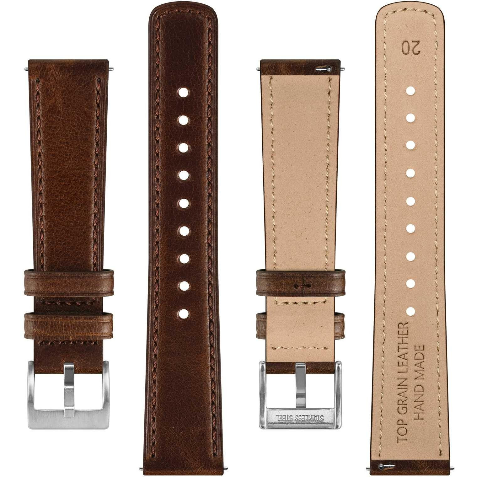 Bisonstrap Leather Watch Straps, Classic Oil Waxed Leather, Quick Release Replacement Band For Men And Women, 18Mm, Coffee Brown/Silver Buckle