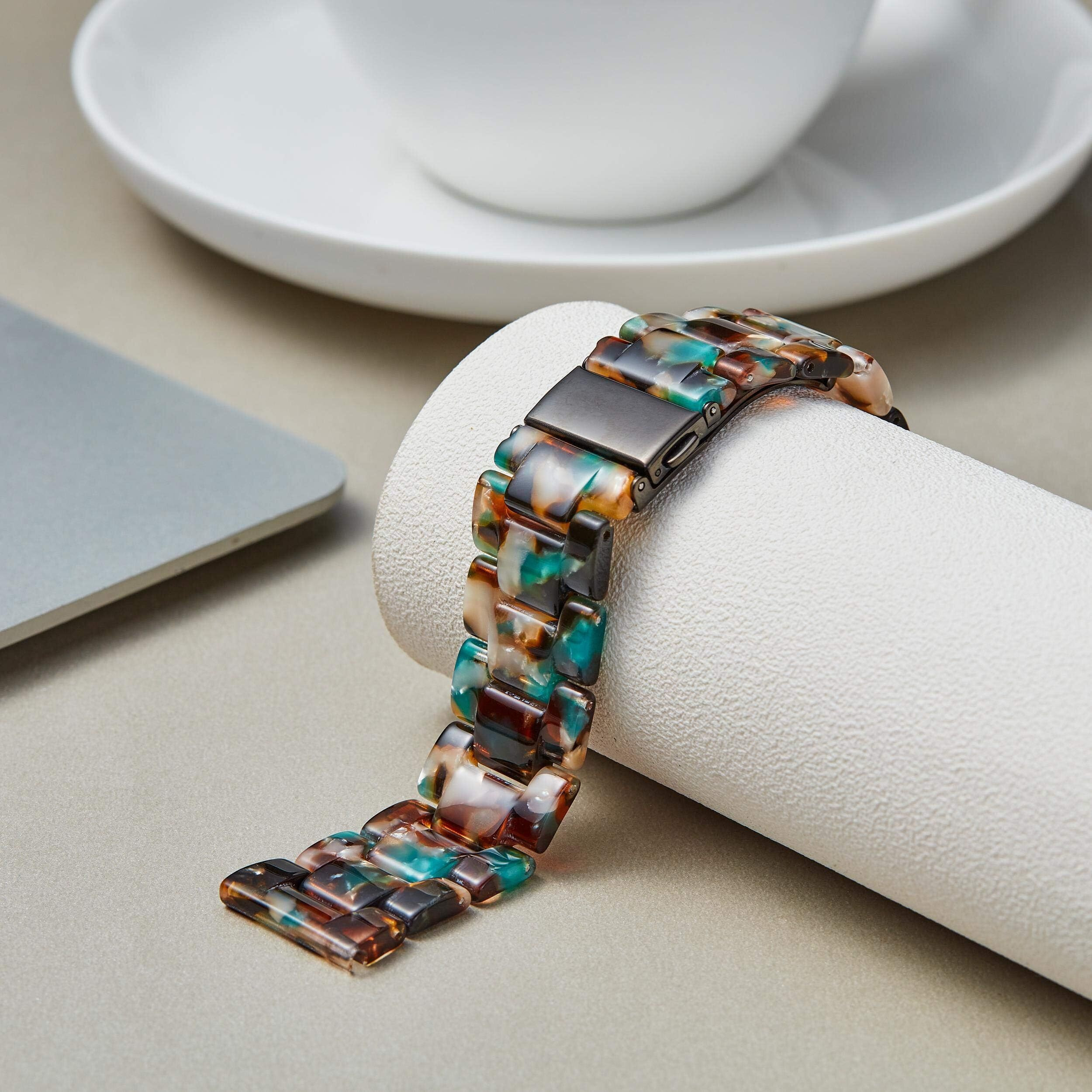 Binlun Resin Watch Bands Replacement Watch Straps For Men Women 14 Colors Wrist Bands 12/14/16/18/20/22Mm Fashion Skin-Friendly Watch Bracelets, Oil Painting Green 14Mm