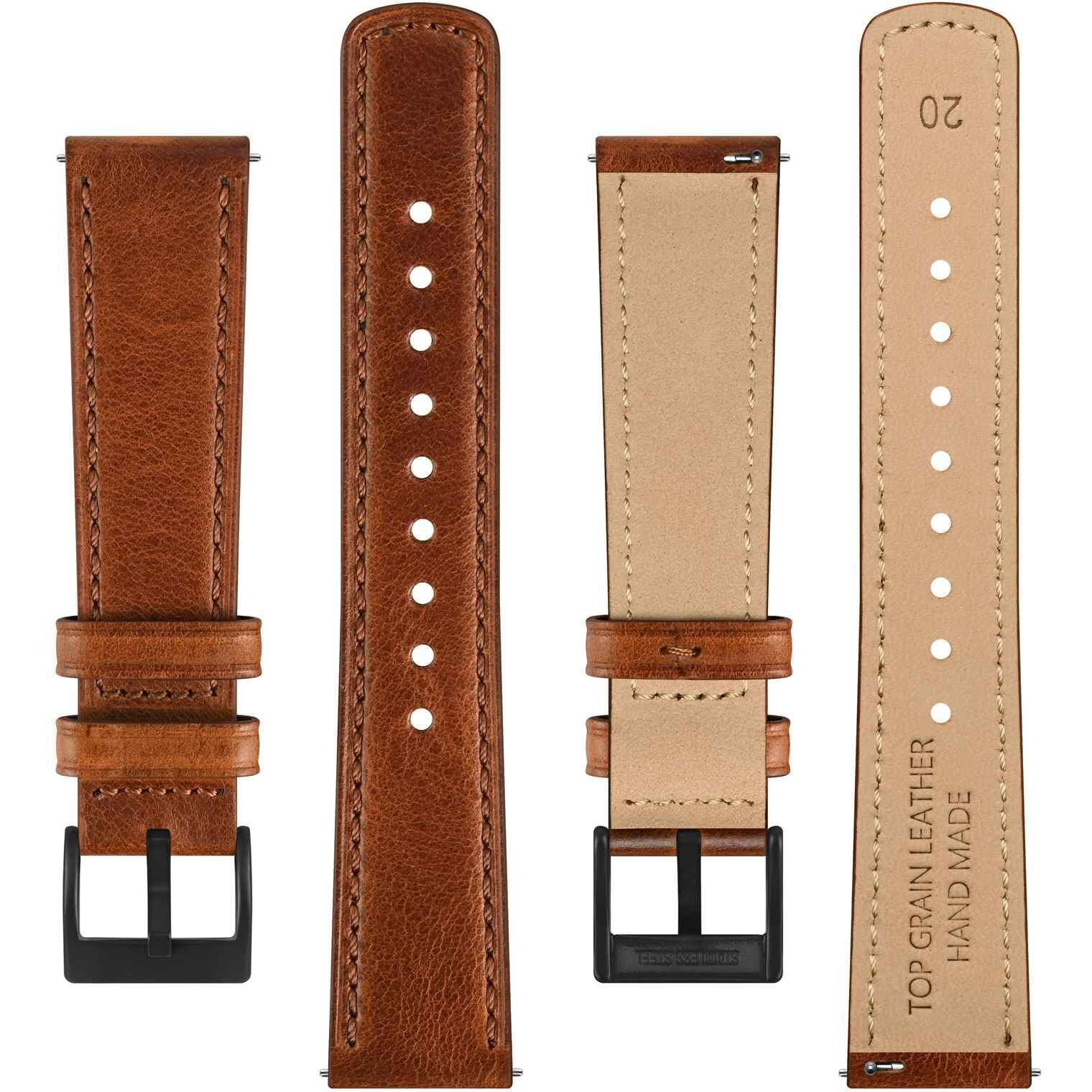 Bisonstrap Leather Watch Straps, Classic Oil Waxed Leather, Quick Release Replacement Band For Men And Women, 22Mm, Toffee Brown/Black Buckle