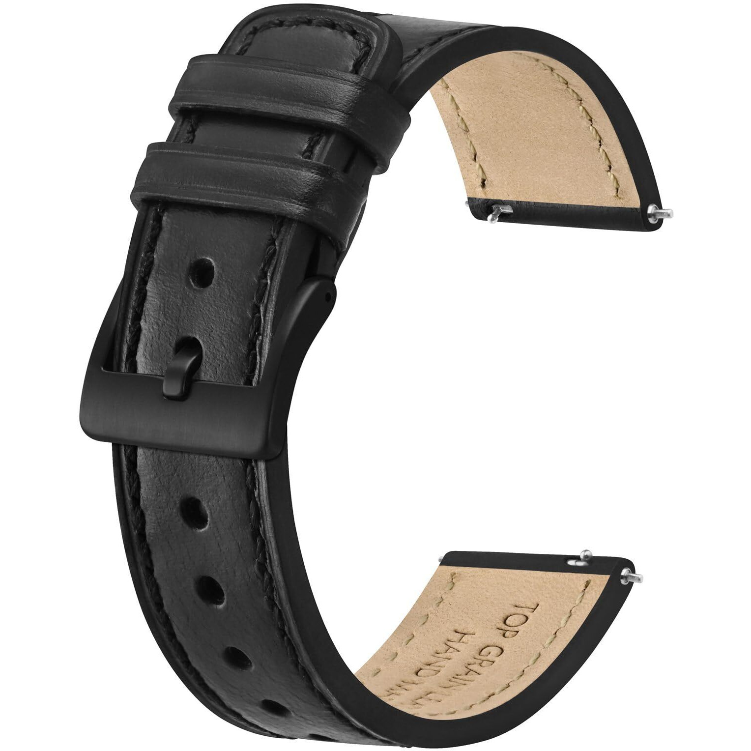 Bisonstrap Leather Watch Straps, Classic Oil Waxed Leather, Quick Release Replacement Band For Men And Women, 18Mm, Black/Black Buckle