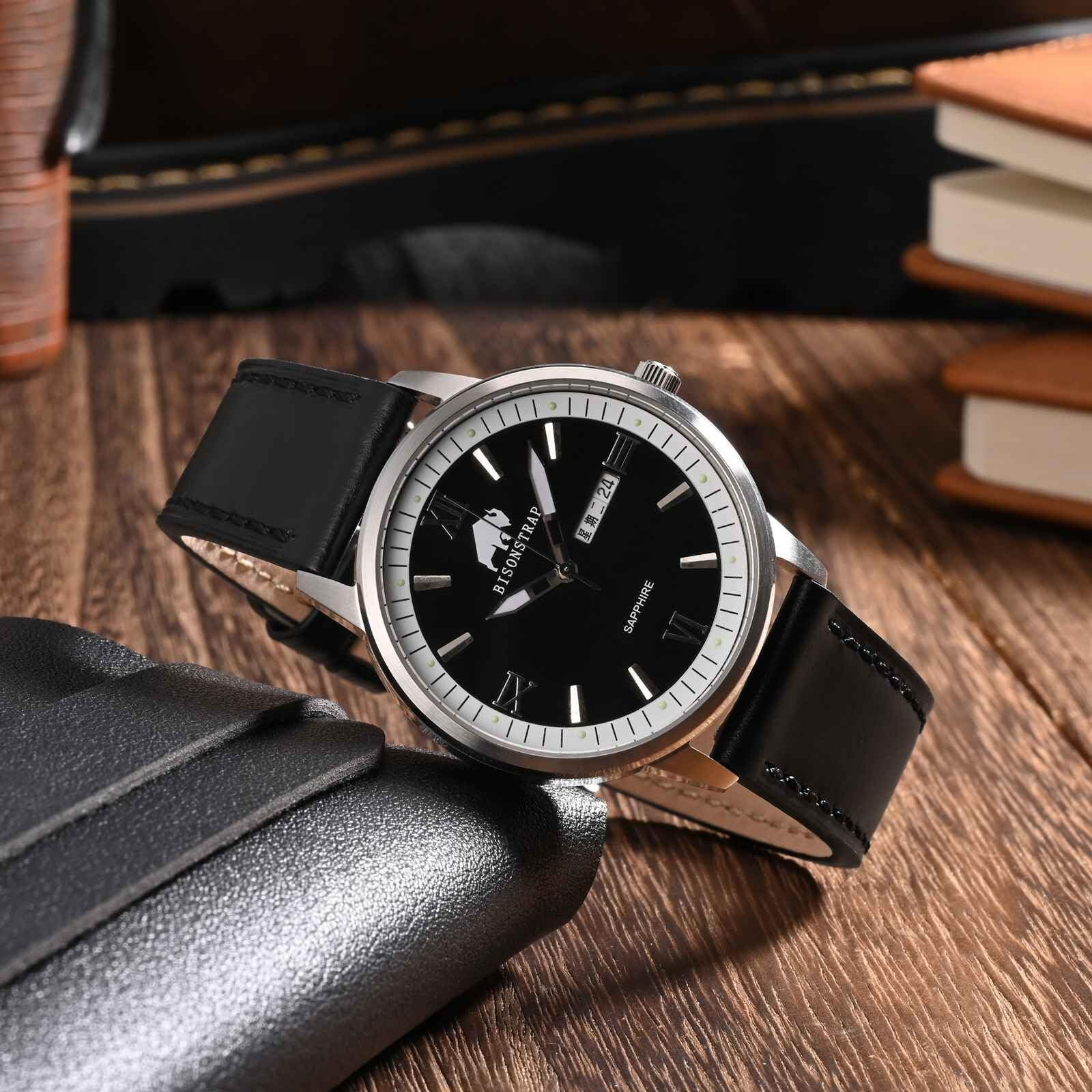 Bisonstrap Leather Watch Straps, Classic Oil Waxed Leather, Quick Release Replacement Band For Men And Women, 18Mm, Black/Black Buckle