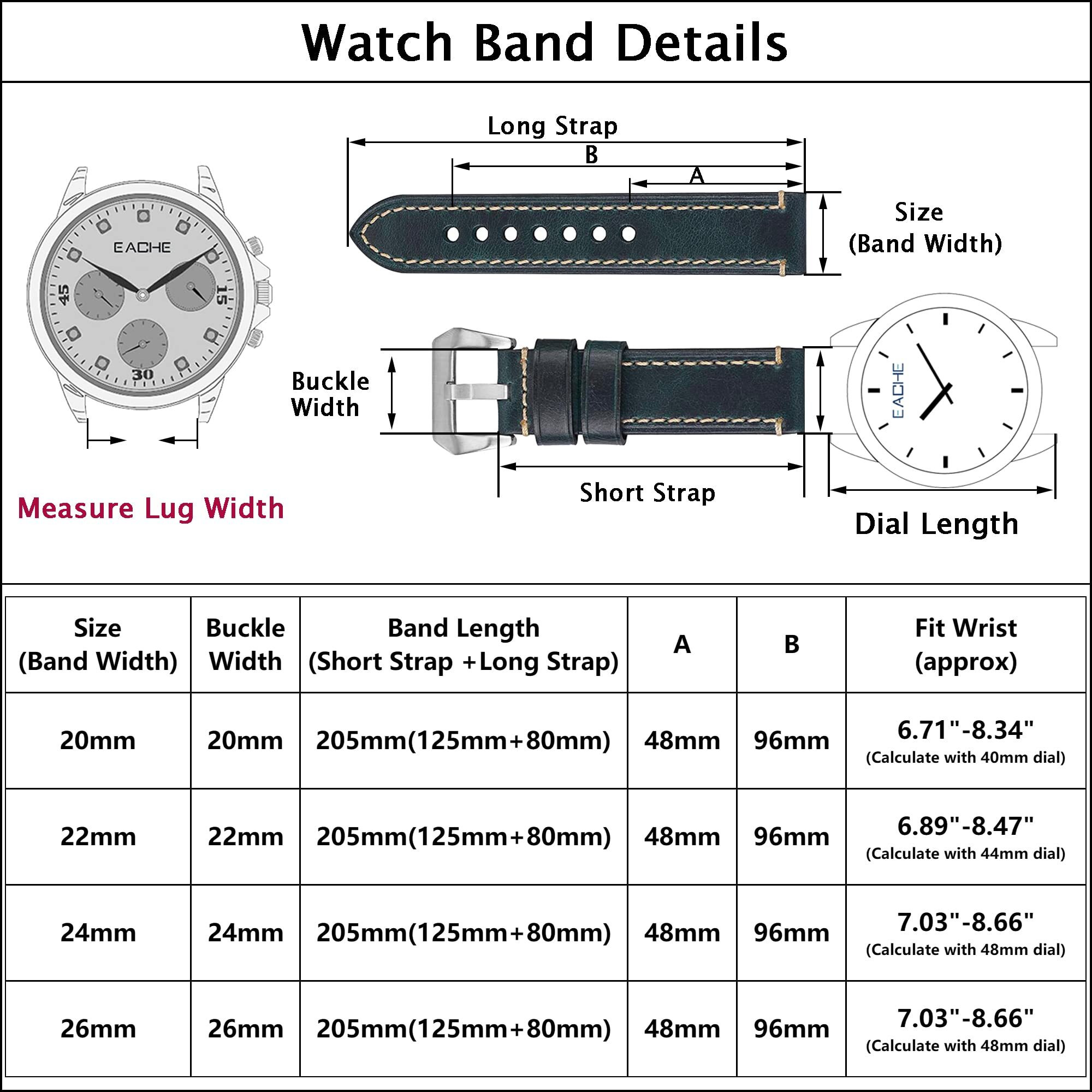 Eache 22Mm Leather Watch Bands, Handmade Genuine Leather Watch Straps Oil Waxed Thick Watch Bands