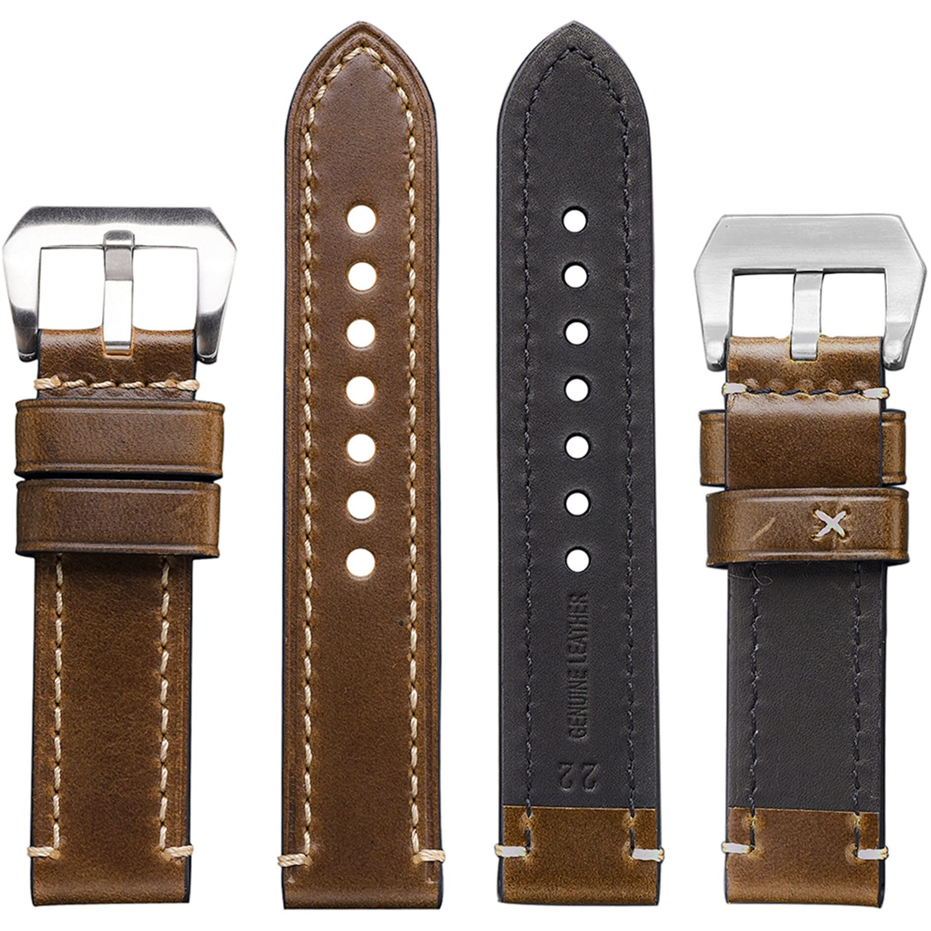 Eache 22Mm Leather Watch Bands, Handmade Genuine Leather Watch Straps Oil Waxed Thick Watch Bands