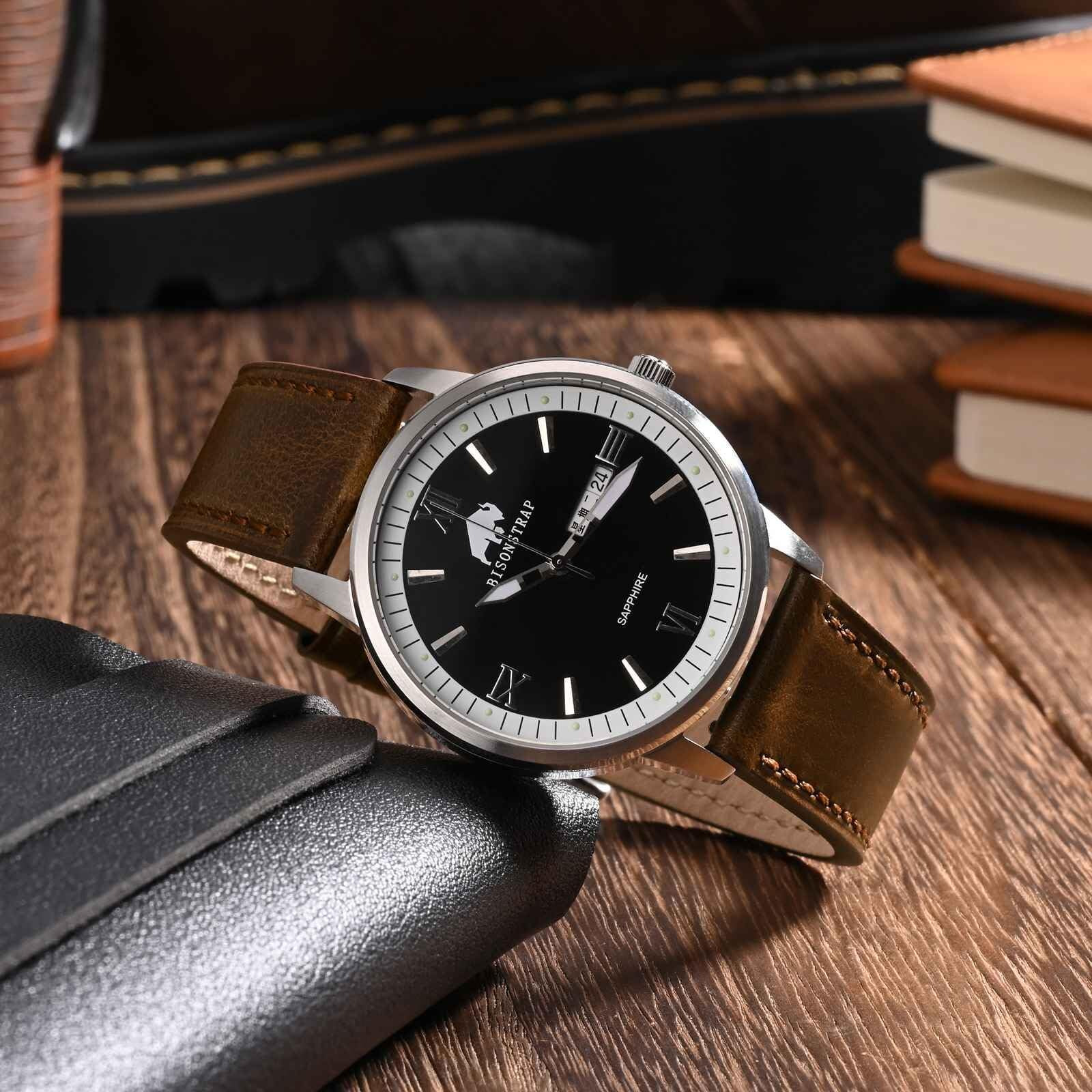 Bisonstrap Leather Watch Straps, Classic Oil Waxed Leather, Quick Release Replacement Band For Men And Women, 20Mm, Dark Brown/Silver Buckle
