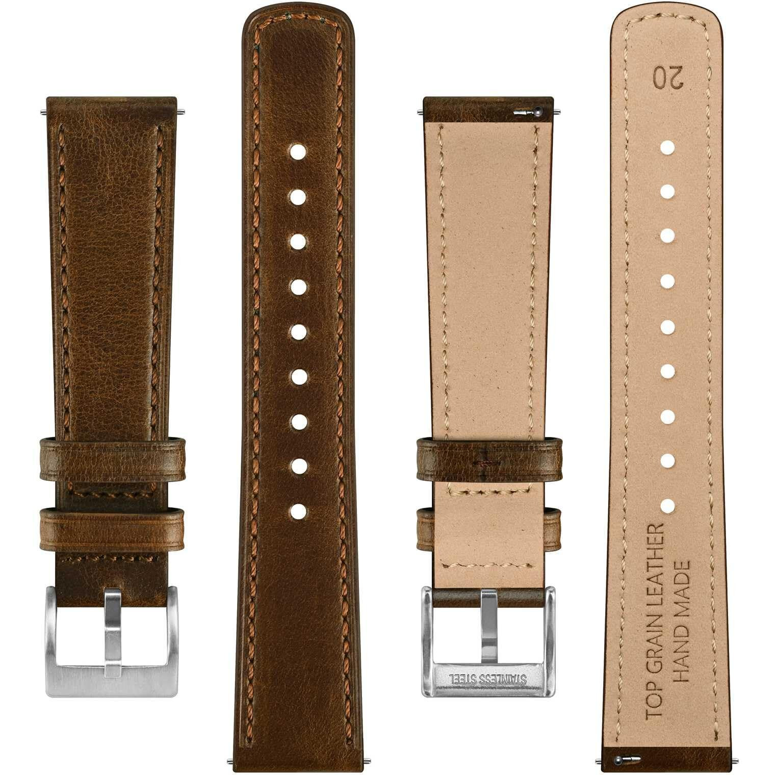 Bisonstrap Leather Watch Straps, Classic Oil Waxed Leather, Quick Release Replacement Band For Men And Women, 20Mm, Dark Brown/Silver Buckle