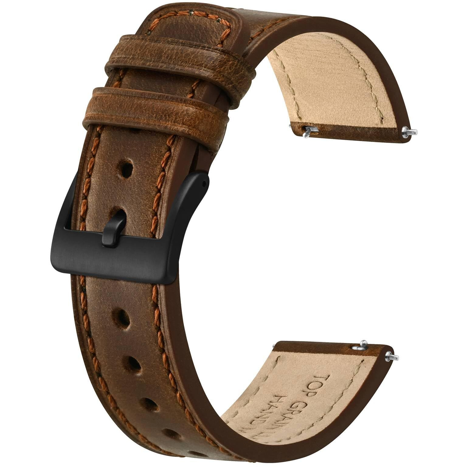 Bisonstrap Leather Watch Straps, Classic Oil Waxed Leather, Quick Release Replacement Band For Men And Women, 20Mm, Dark Brown/Black Buckle