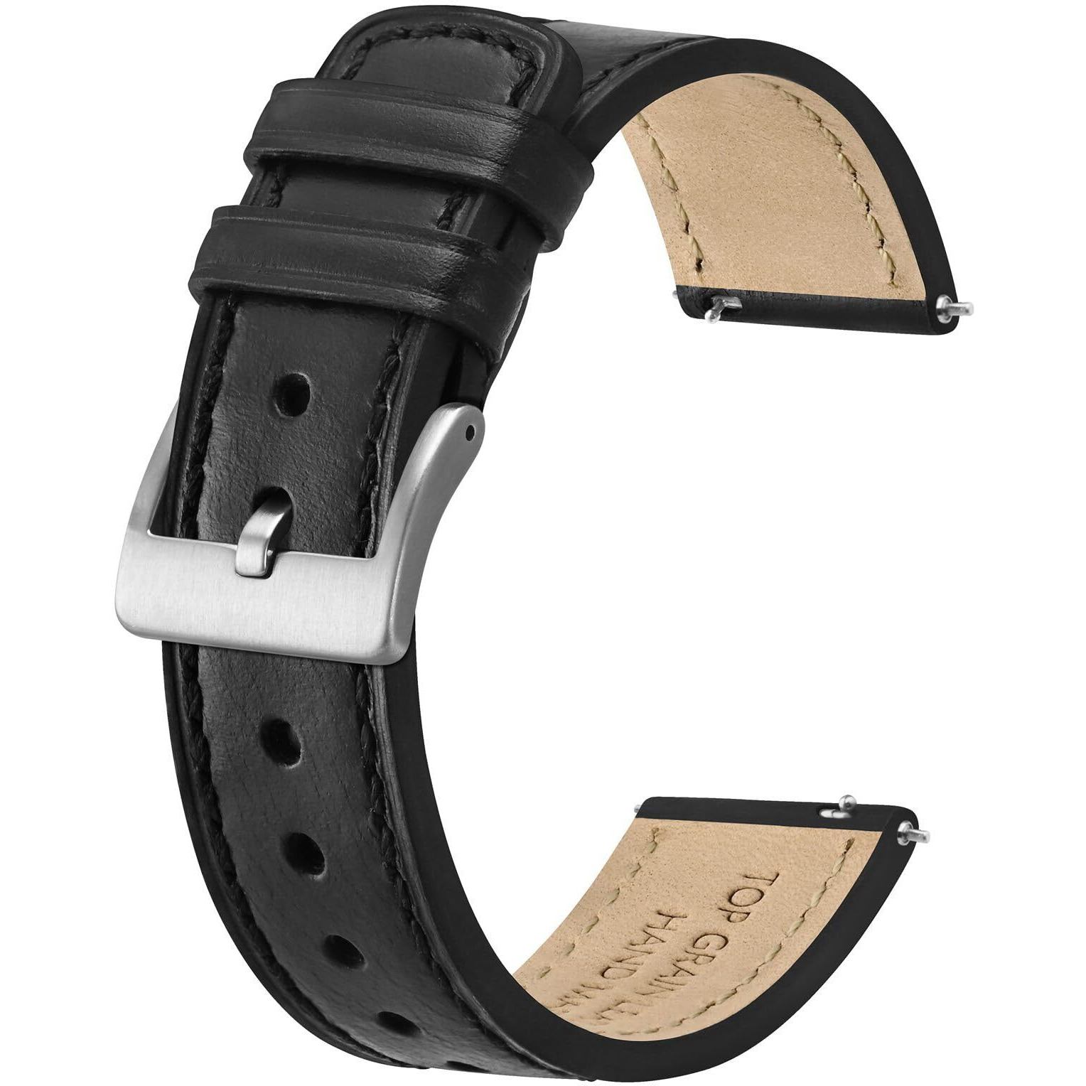 Bisonstrap Leather Watch Straps, Classic Oil Waxed Leather, Quick Release Replacement Band For Men And Women, 20Mm, Black/Silver Buckle