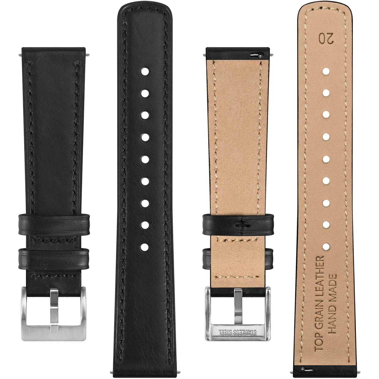 Bisonstrap Leather Watch Straps, Classic Oil Waxed Leather, Quick Release Replacement Band For Men And Women, 20Mm, Black/Silver Buckle