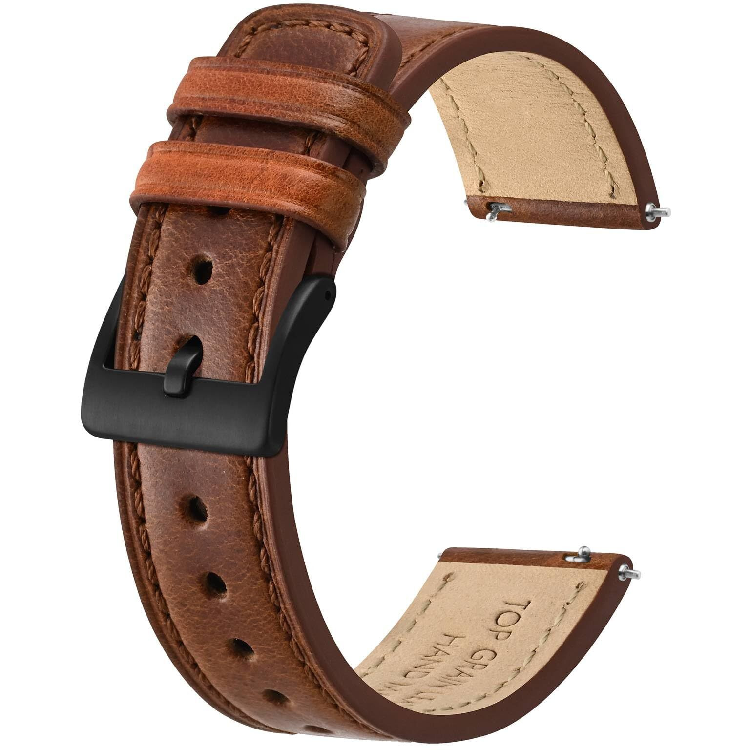 Bisonstrap Leather Watch Straps, Classic Oil Waxed Leather, Quick Release Replacement Band For Men And Women, 20Mm, Toffee Brown/Black Buckle