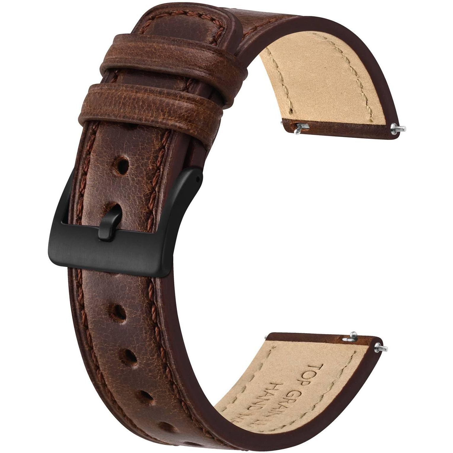 Bisonstrap Leather Watch Straps, Classic Oil Waxed Leather, Quick Release Replacement Band For Men And Women, 22Mm, Coffee Brown/Black Buckle