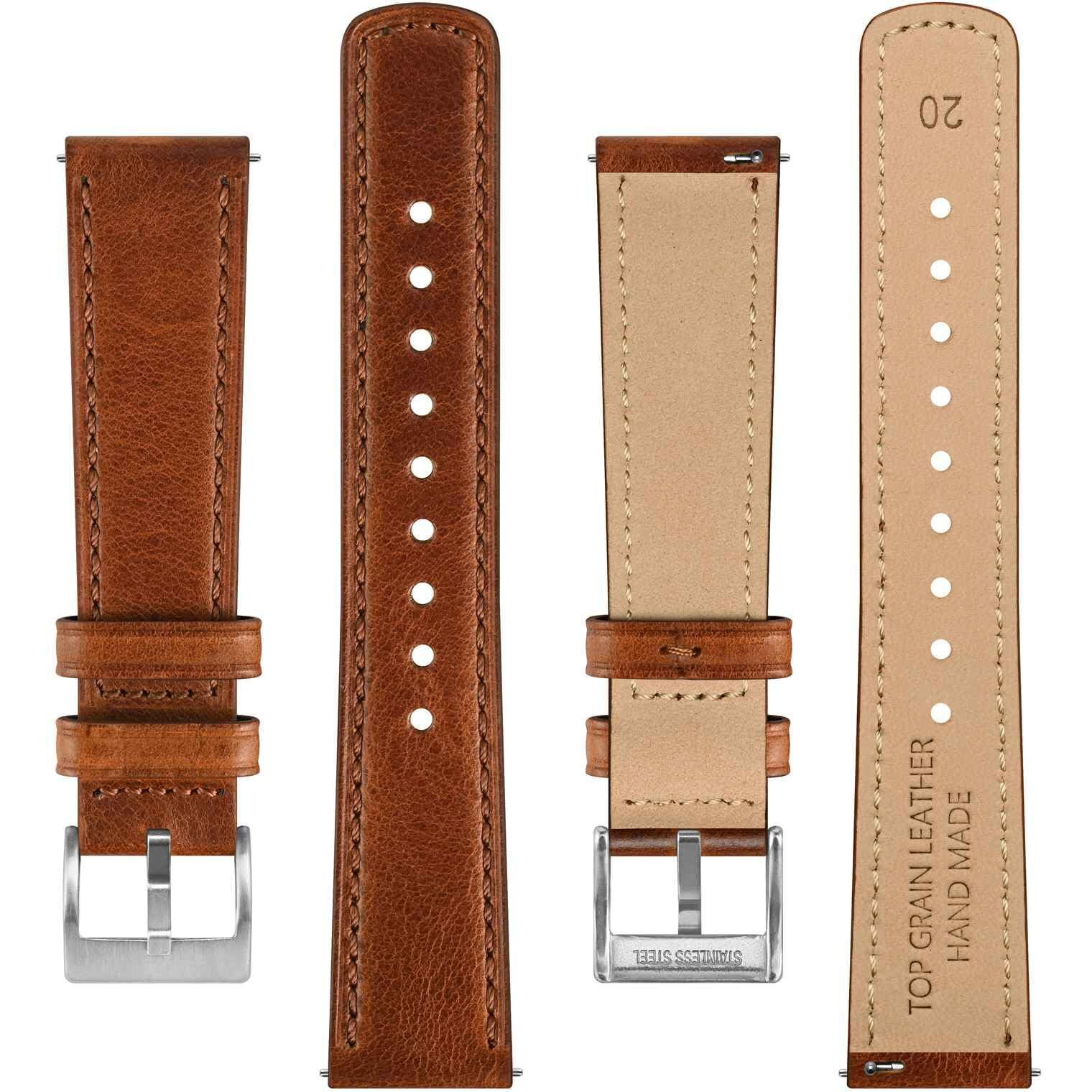 Bisonstrap Leather Watch Straps, Classic Oil Waxed Leather, Quick Release Replacement Band For Men And Women, 18Mm, Toffee Brown/Silver Buckle