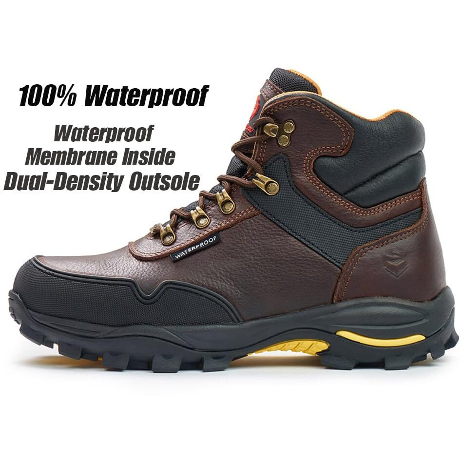 Sureway Men's 6"" Soft Toe Heavy Duty Waterproof Work Boot - Leather,Lace Up,Oil/Slip Resistant Dual-Density Comfortable Eh Construction Industrial Ankle Safety Men Work Boots, Roofing, Hunting