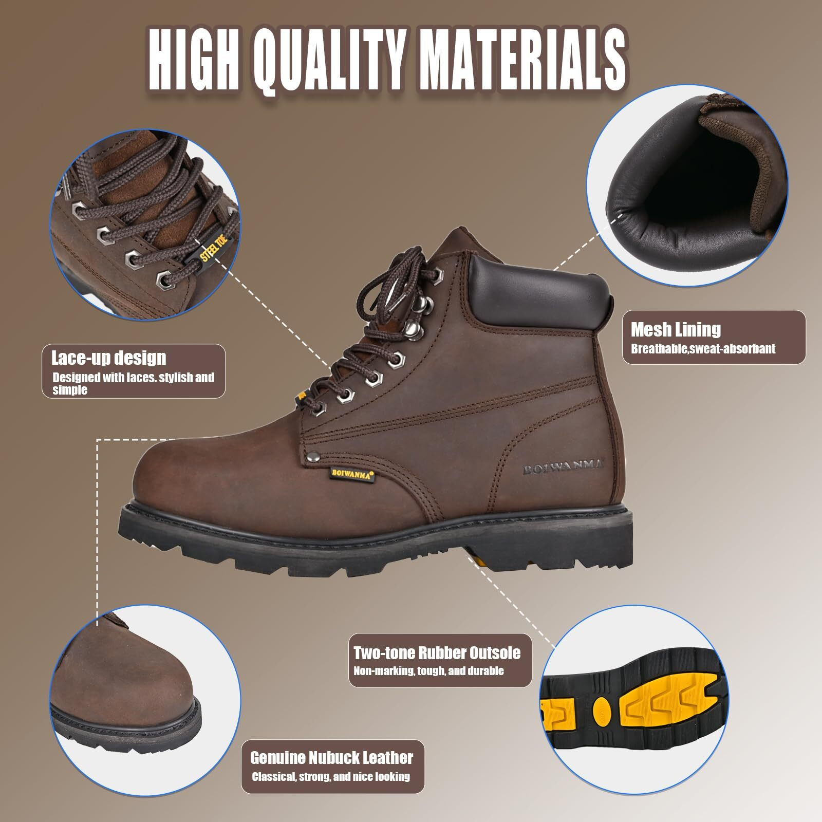 Boiwanma Work Boots For Men, Steel Toe, Leather, Oil, Slip And Heat Resistant Heavy Duty Wide Industrial & Construction Safety Boots, Us 11.5W