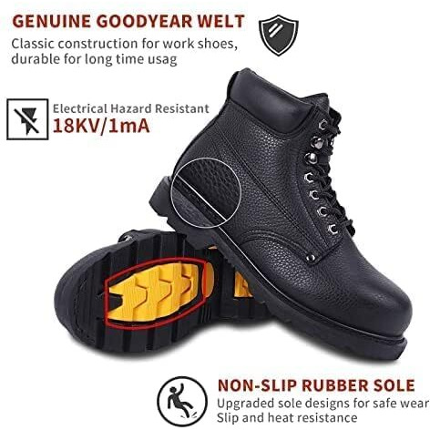 Boiwanma Work Boots For Men, Steel Toe Leather Safety Boots, Oil, Slip And Heat Resistant Heavy Duty Wide Industrial & Construction Boots, Us 13W