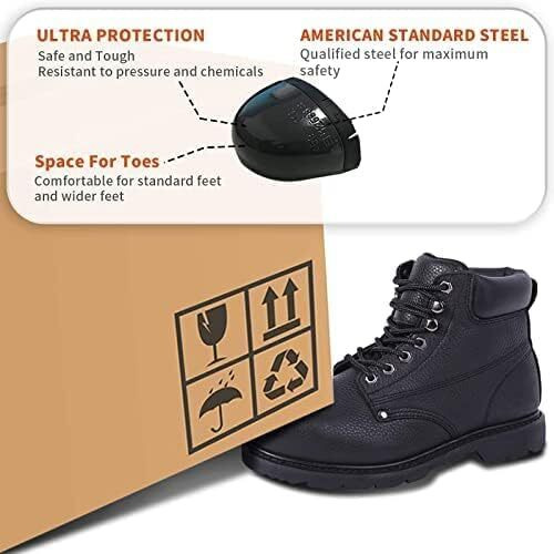 Boiwanma Work Boots For Men, Steel Toe Leather Safety Boots, Oil, Slip And Heat Resistant Heavy Duty Wide Industrial & Construction Boots, Us 13W