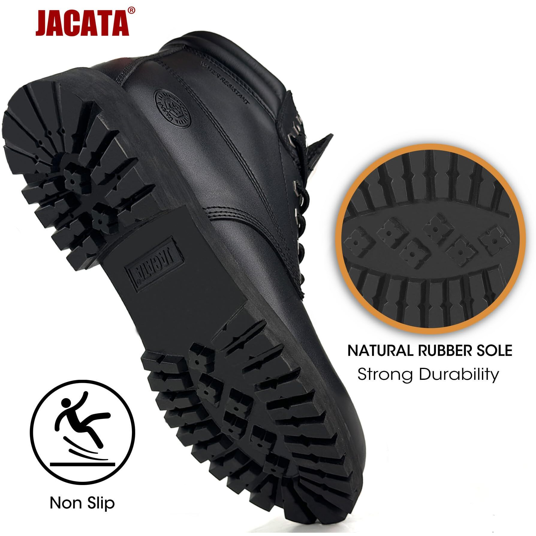 Jacata Men's Water Resistant Leather Work Boot Rubber Sole Construction Oil Resistant Utility Industrial Boots (Black Size 8)