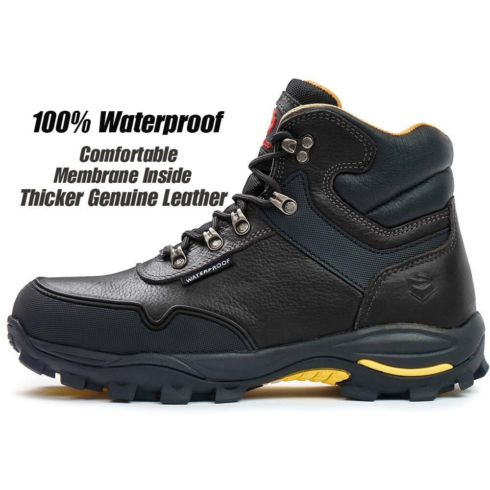 Sureway Men's 6"" Steel Toe Heavy Duty Waterproof Work Boot - Leather,Lace Up,Oil/Slip Resistant Dual-Density Comfortable Eh Construction Industrial Ankle Safety Men Work Boots, Roofing, Hunting