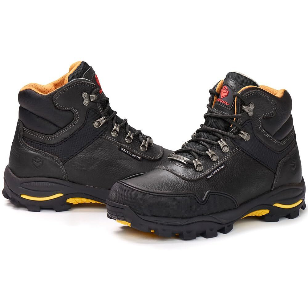 Sureway Men's 6"" Steel Toe Heavy Duty Waterproof Work Boot - Leather,Lace Up,Oil/Slip Resistant Dual-Density Comfortable Eh Construction Industrial Ankle Safety Men Work Boots, Roofing, Hunting