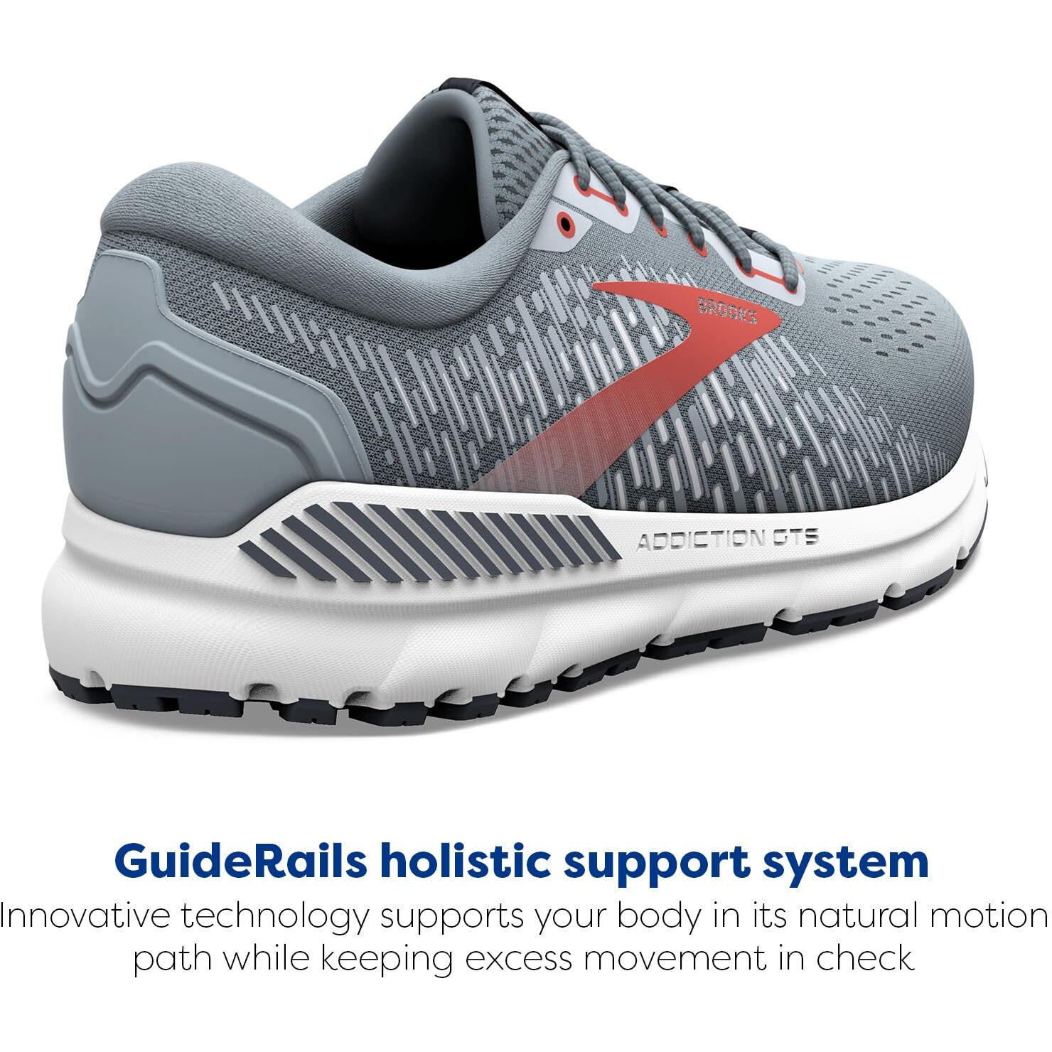 Brooks Men's Addiction Gts 15 Supportive Running Shoe - Grey/Ebony/Chili Oil - 9.5 Narrow