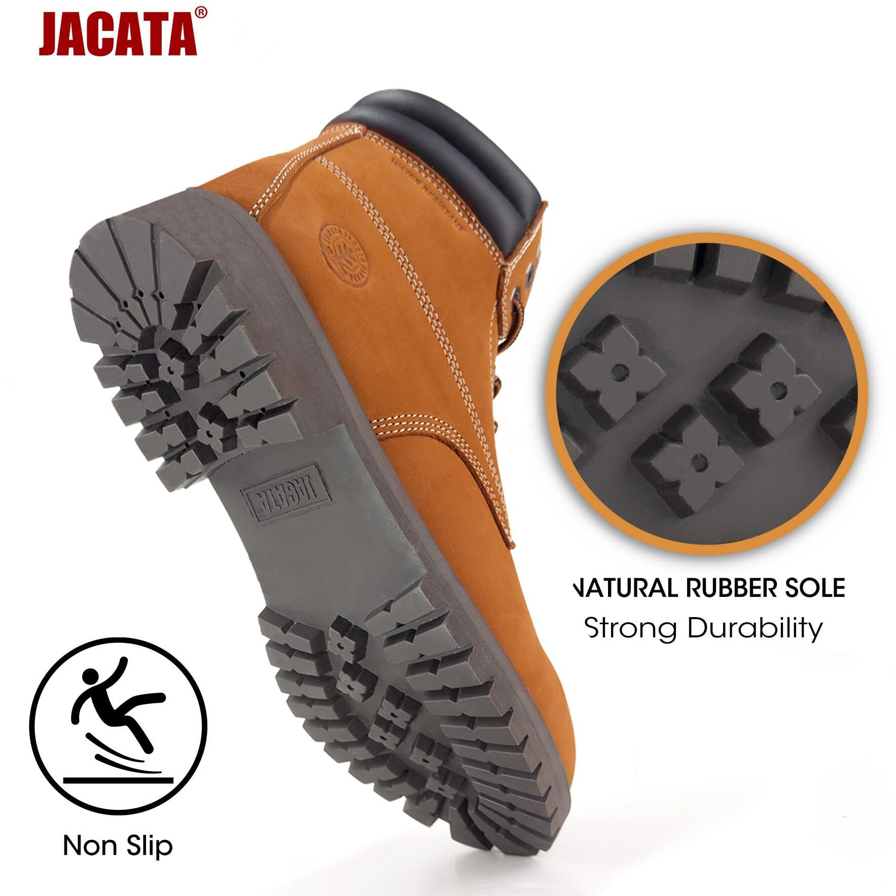 Jacata Men's Water Resistant Leather Work Boot Rubber Sole Construction Oil Resistant Utility Industrial Boots (Brown Size 10.5)