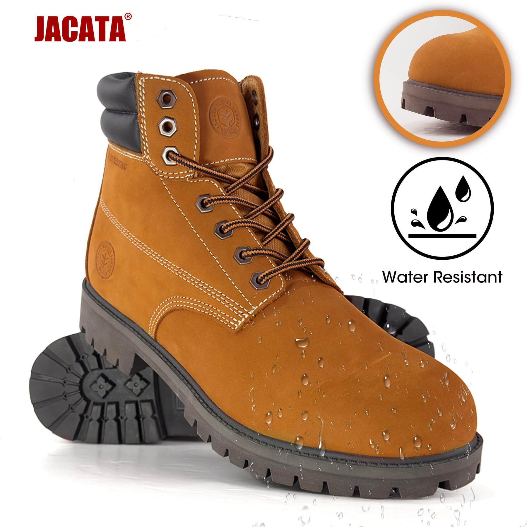 Jacata Men's Water Resistant Leather Work Boot Rubber Sole Construction Oil Resistant Utility Industrial Boots (Brown Size 10.5)
