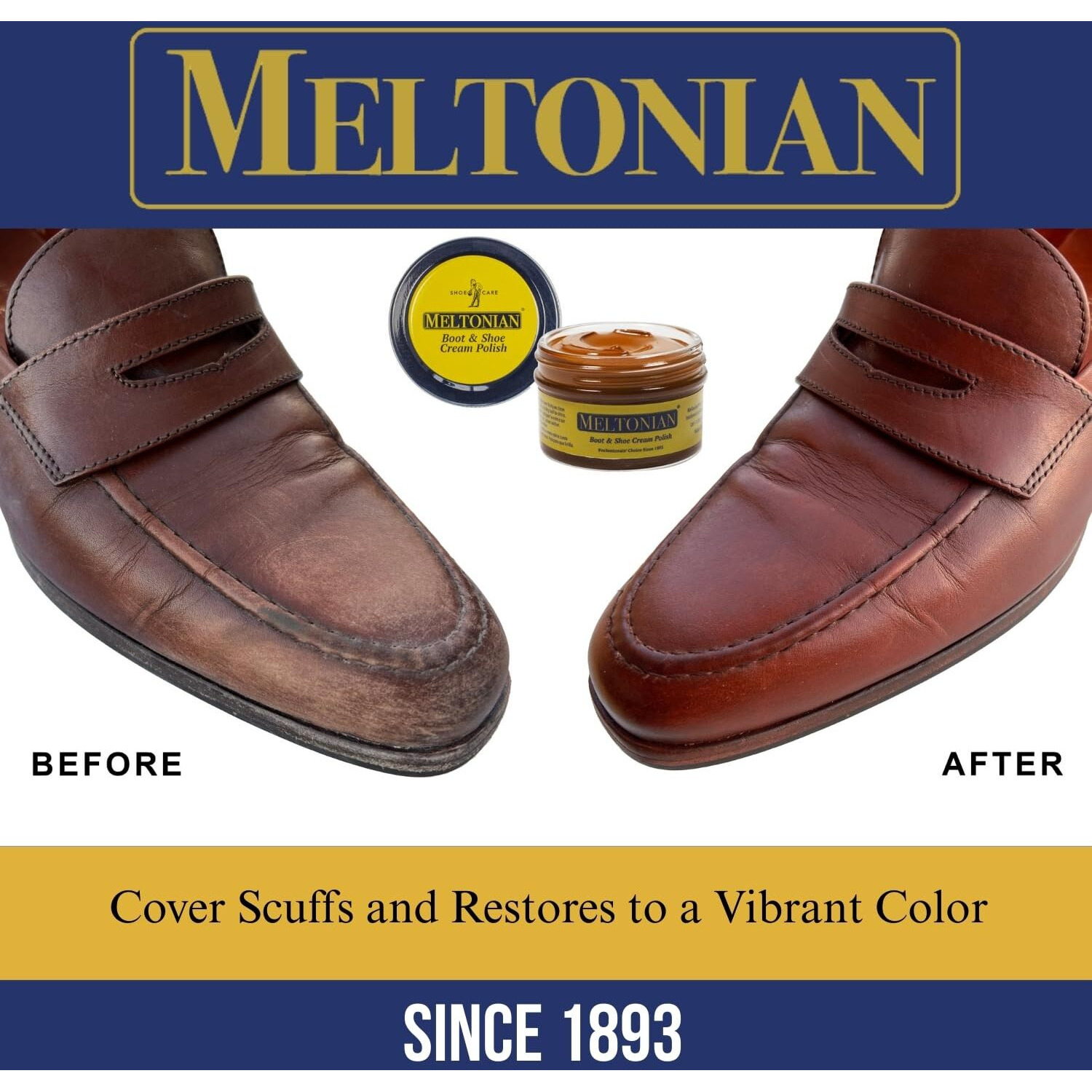 Meltonian Cream Shoe Polish - Boot Polish, Leather Shoe Polish Oil Based With Beeswax - Restores & Protects, 60+ Colors, Brick