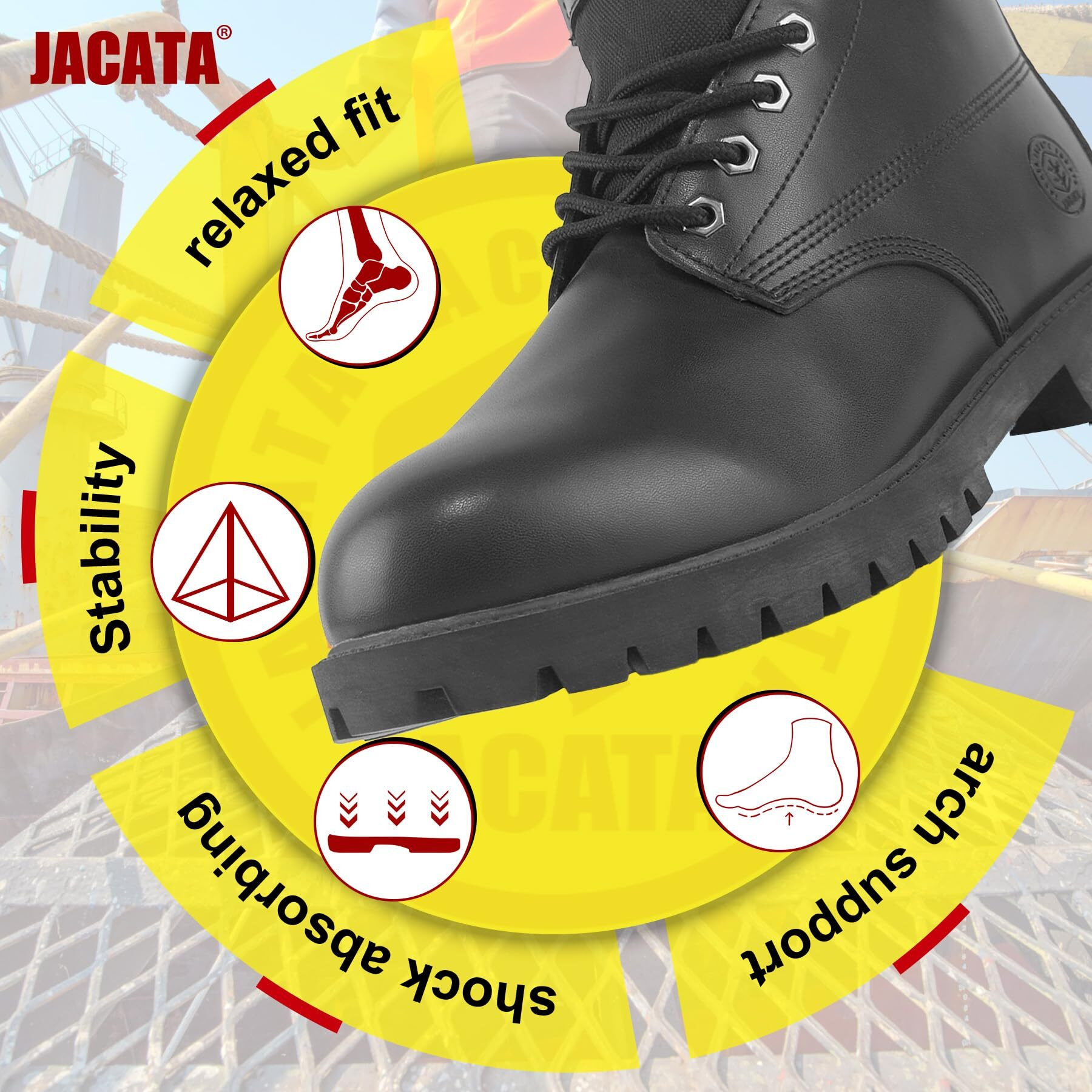 Jacata Men's Water Resistant Leather Work Boot Rubber Sole Construction Oil Resistant Utility Industrial Boots (Black Size 9.5)