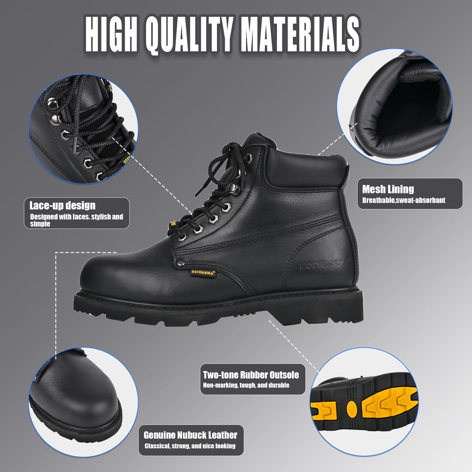 Boiwanma Work Boots For Men, Steel Toe, Leather, Oil, Slip And Heat Resistant Heavy Duty Wide Industrial & Construction Safety Boots, Us 13W