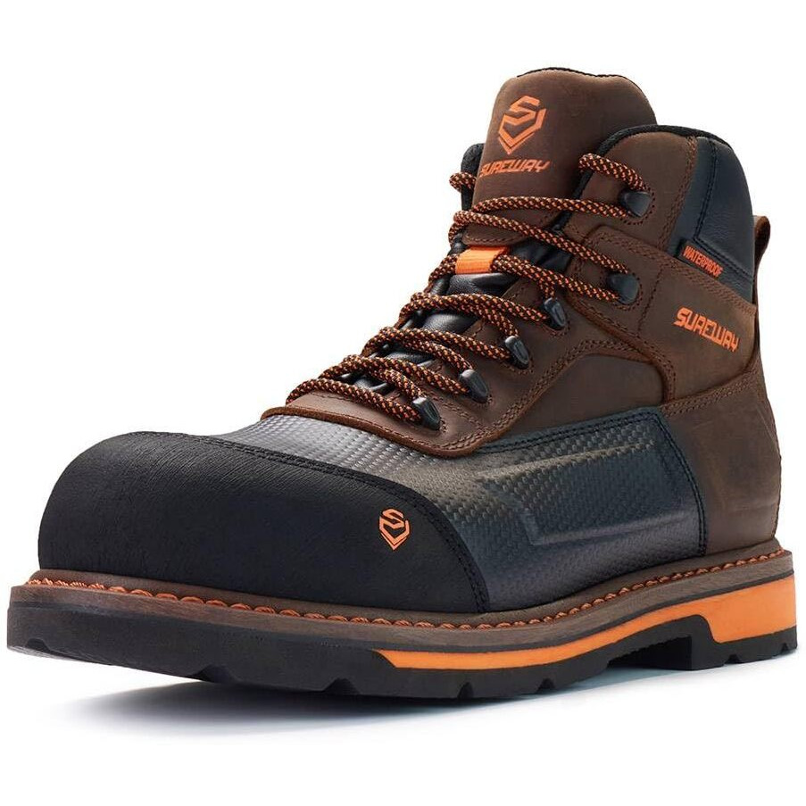 Sureway Men's 6"" Heavy Duty Soft Toe Waterproof Work Boot Goodyearwelt Oil/Slip Resistant Dual-Density Comfortable Outsole Crazy Horse Leather Eh Construction Industrial Safety Work Boots