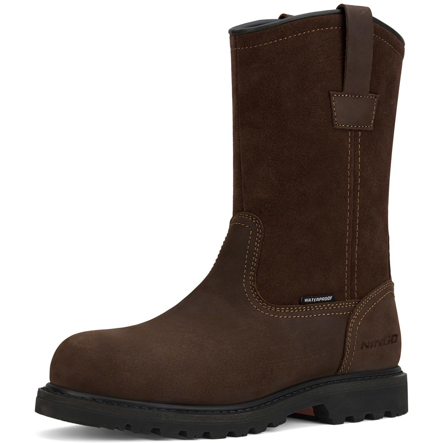 Hisea Ningo Mens Steel/Soft Toe Work Boots, 100% Waterproof Wellington Boots With Full-Grain Leather, Oil And Slip Resistant, Hazard Protection, Pull On Work Boots For Men, For Construction, Farming