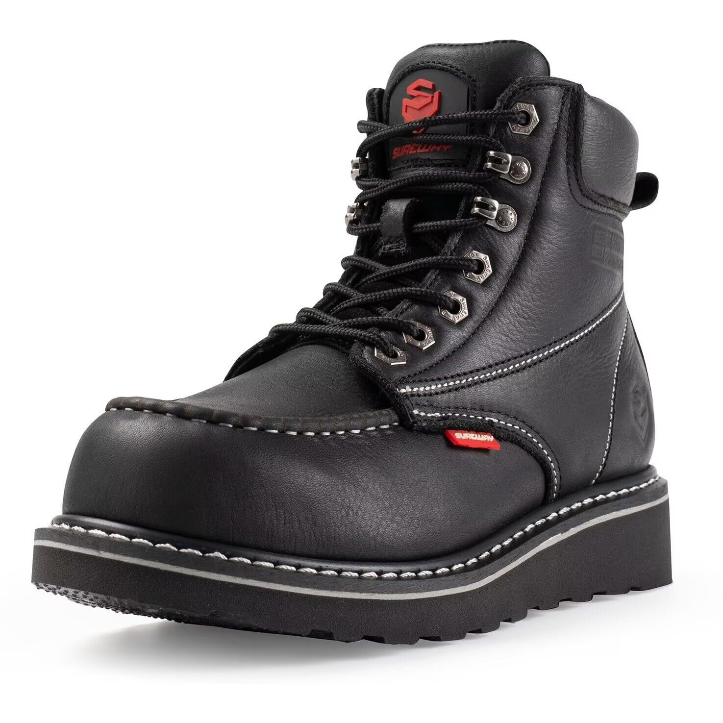 Sureway 6    Mens Heavy Duty Steel/Composite/Soft Toe Work Boots For Men,Goodyear Welt,Extremely Comfortable Durable Proved,Superior Oil/Slip Resistant,Thicker Leather,Wedge Sole,Moc Toe Work