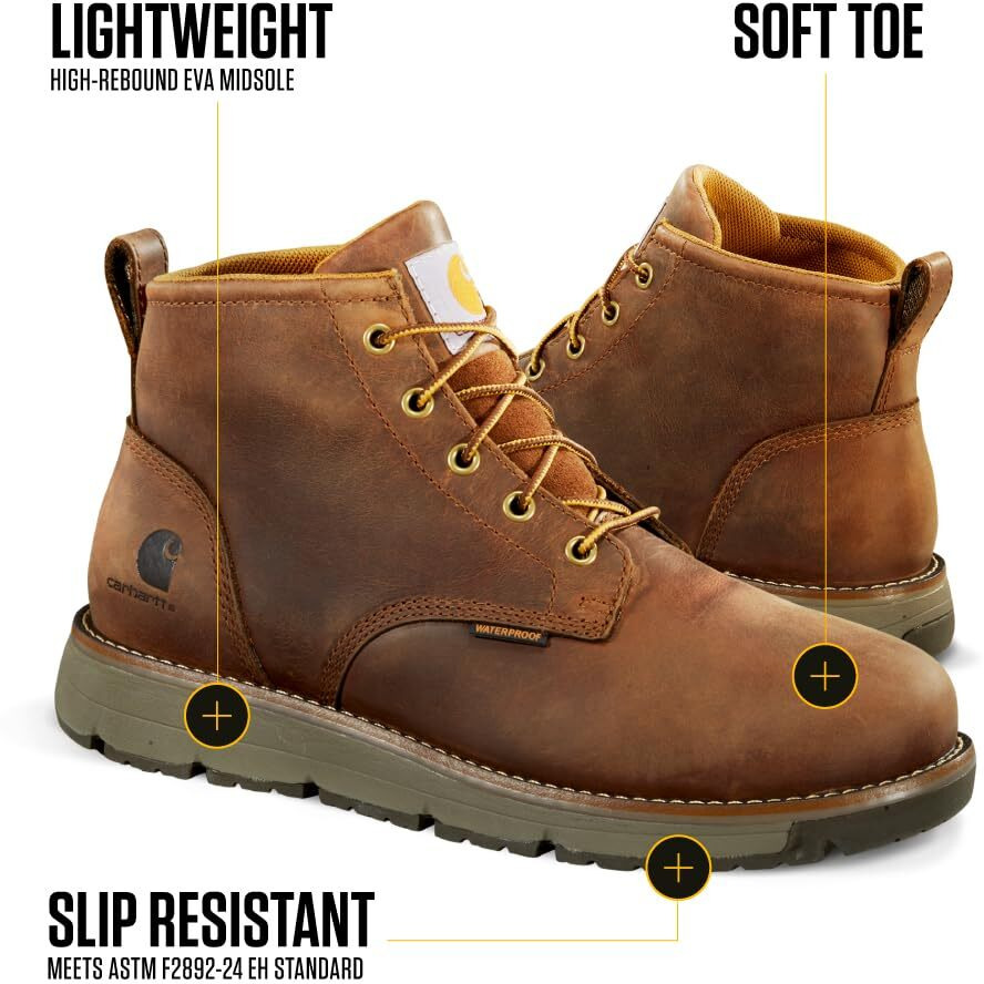 Carhartt Millbrook Waterproof Wedge Boot - Work Boots For Men In Brown, Slip & Electrical Hazard Resistant, With 5"" Shaft, Breathable Membrane, And Lightweight Eva Midsole, Brown Oil Tanned - 15 W