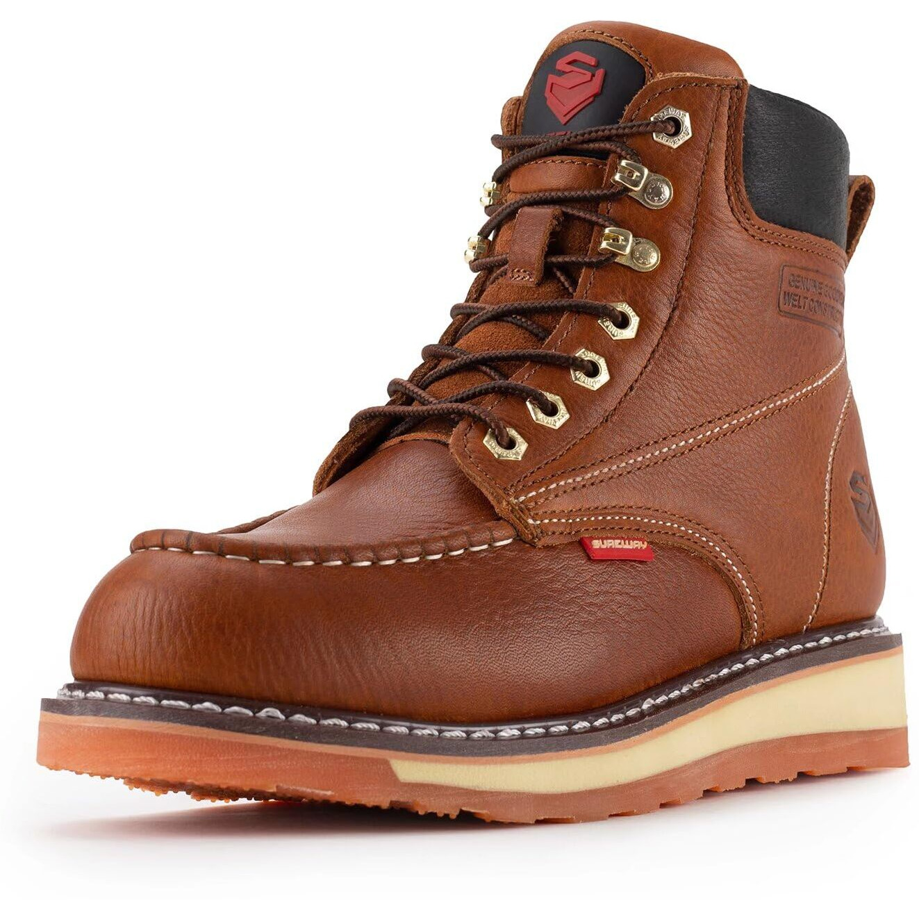 Sureway 6    Mens Heavy Duty Steel/Composite/Soft Toe Work Boots For Men,Goodyear Welt,Extremely Comfortable Durable Proved,Superior Oil/Slip Resistant,Thicker Leather,Wedge Sole,Moc Toe Work