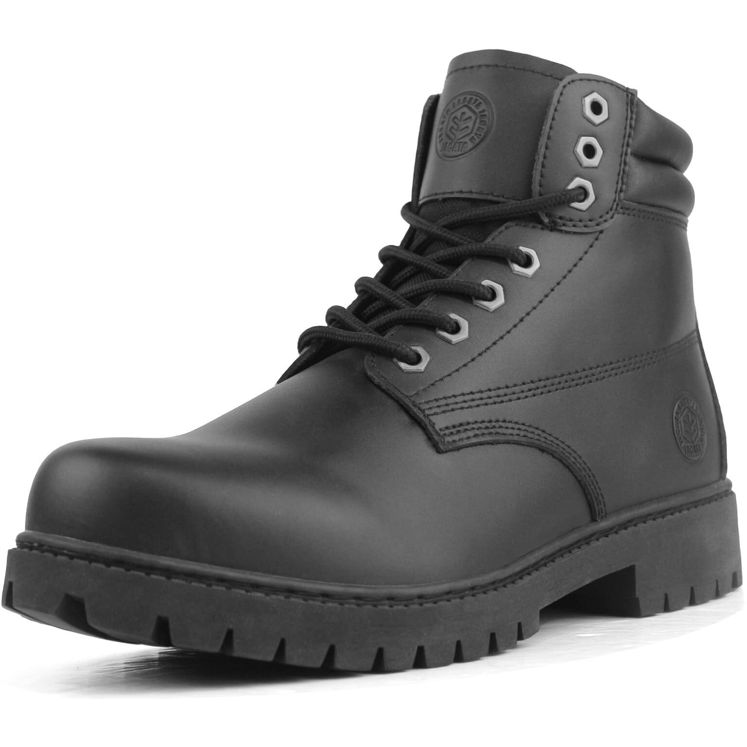 Jacata Men's Water Resistant Leather Work Boot Rubber Sole Construction Oil Resistant Utility Industrial Boots (Black Size 10)