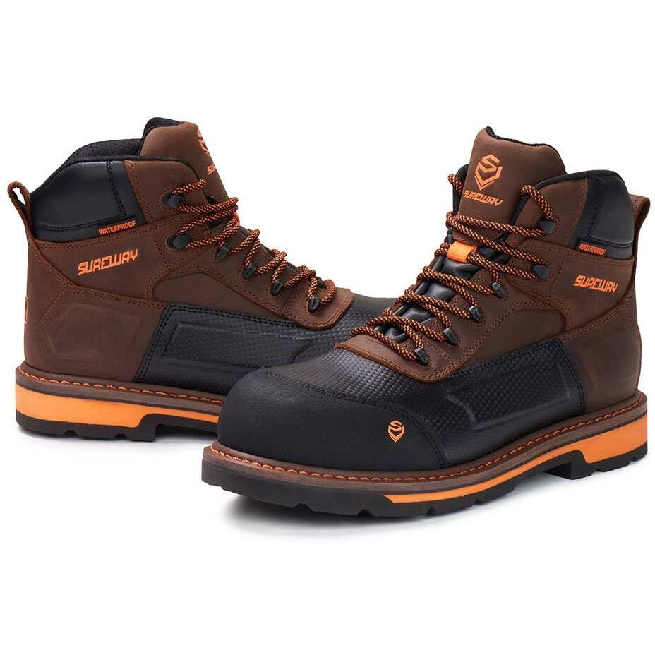 Men's 6"" Heavy Duty Soft Toe Waterproof Work Boot Goodyearwelt Oil/Slip Resistant Dual-Density Comfortable Outsole Crazy Horse Leather Eh Construction Industrial Safety Work Boots