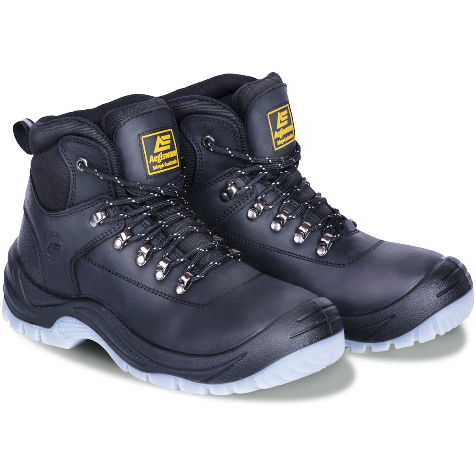 Aegiswarm Work Boots For Men Steel Toe Waterproof Oil Full Grain Cowhide Leather Non Slip Industrial And Construction Safety Footwear Mens Work Boots Black