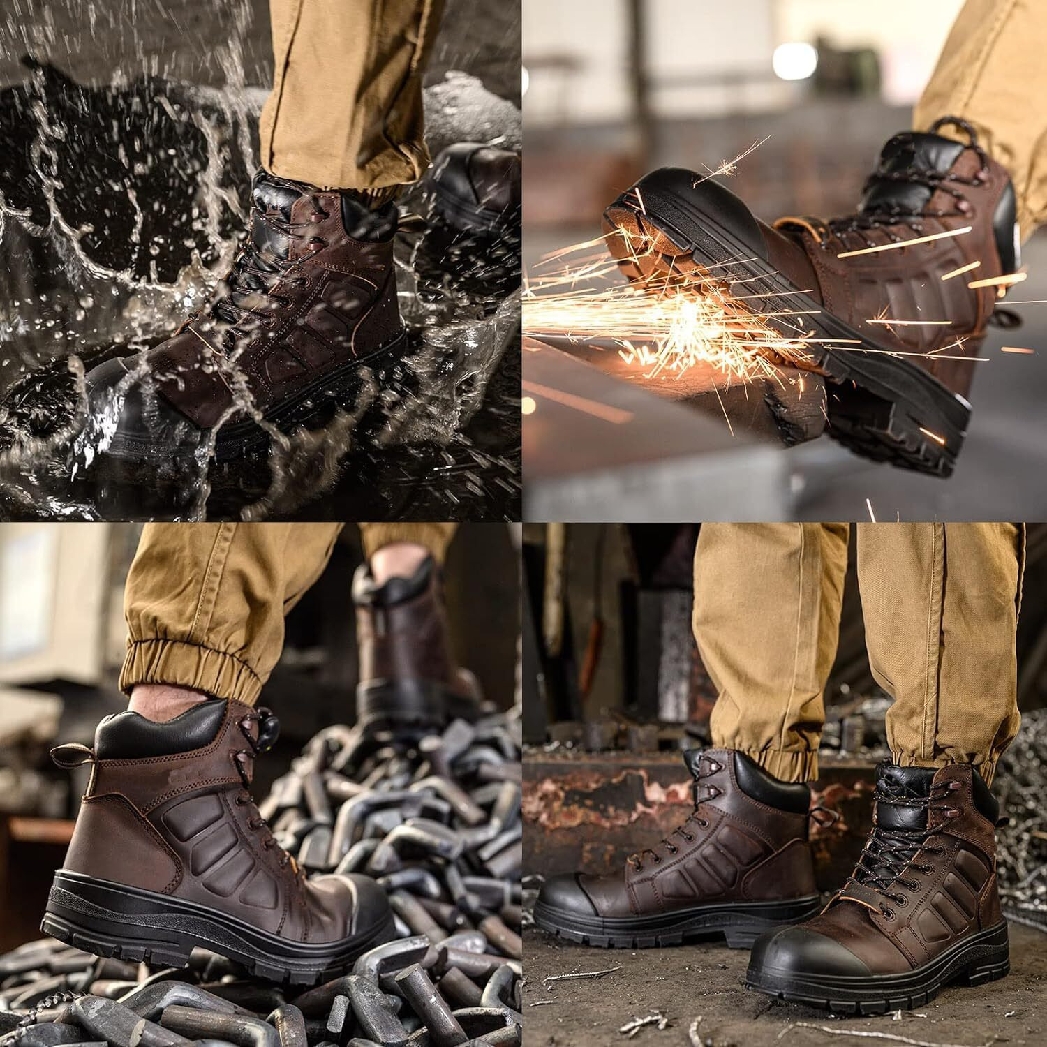 Aegiswarm 6"" Steel Toe Work Boots For Men Waterproof - Durable Oil Full Grain Cowhide Leather Steel Toe Boots, Non-Slip Industrial And Construction Safety Footwear 8