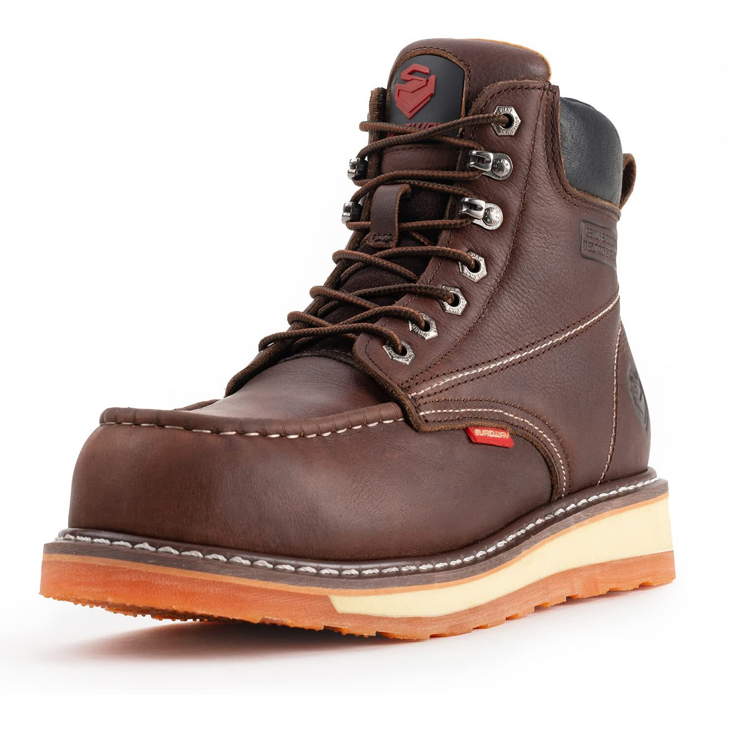 Sureway 6    Mens Heavy Duty Steel/Composite/Soft Toe Work Boots For Men,Goodyear Welt,Extremely Comfortable Durable Proved,Superior Oil/Slip Resistant,Thicker Leather,Wedge Sole,Moc Toe Work