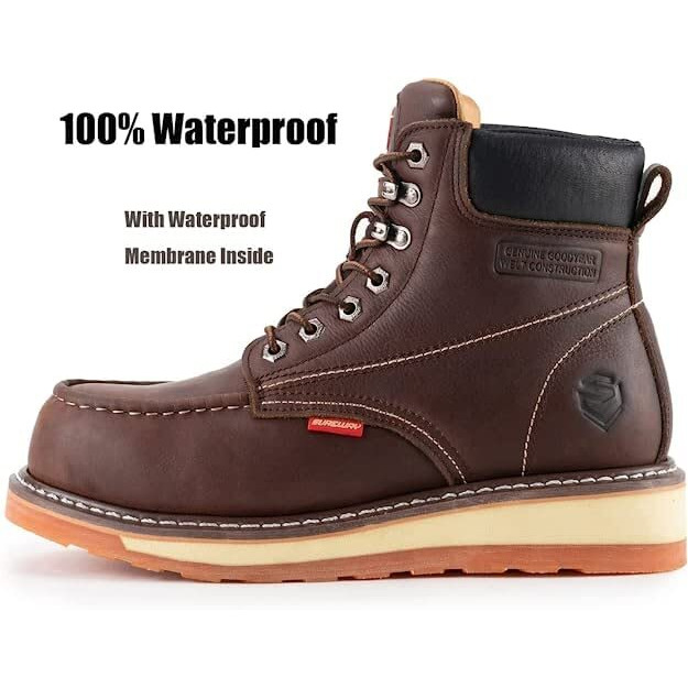 Sureway 6    Mens Heavy Duty Steel/Composite/Soft Toe Work Boots For Men,Goodyear Welt,Extremely Comfortable Durable Proved,Superior Oil/Slip Resistant,Thicker Leather,Wedge Sole,Moc Toe Work