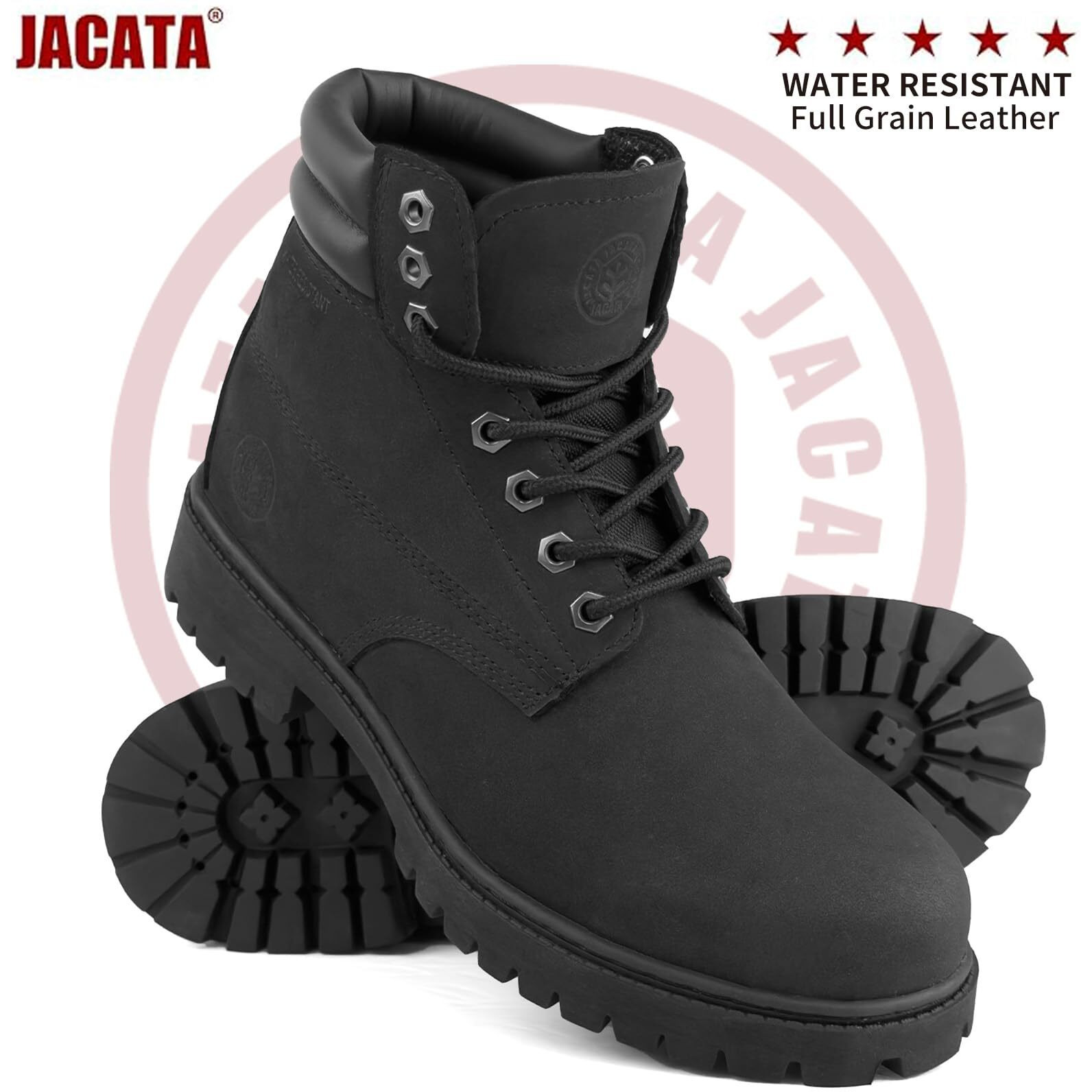 Jacata Men's Water Resistant Leather Work Boot Rubber Sole Construction Oil Resistant Utility Industrial Boots(Size 7.5)