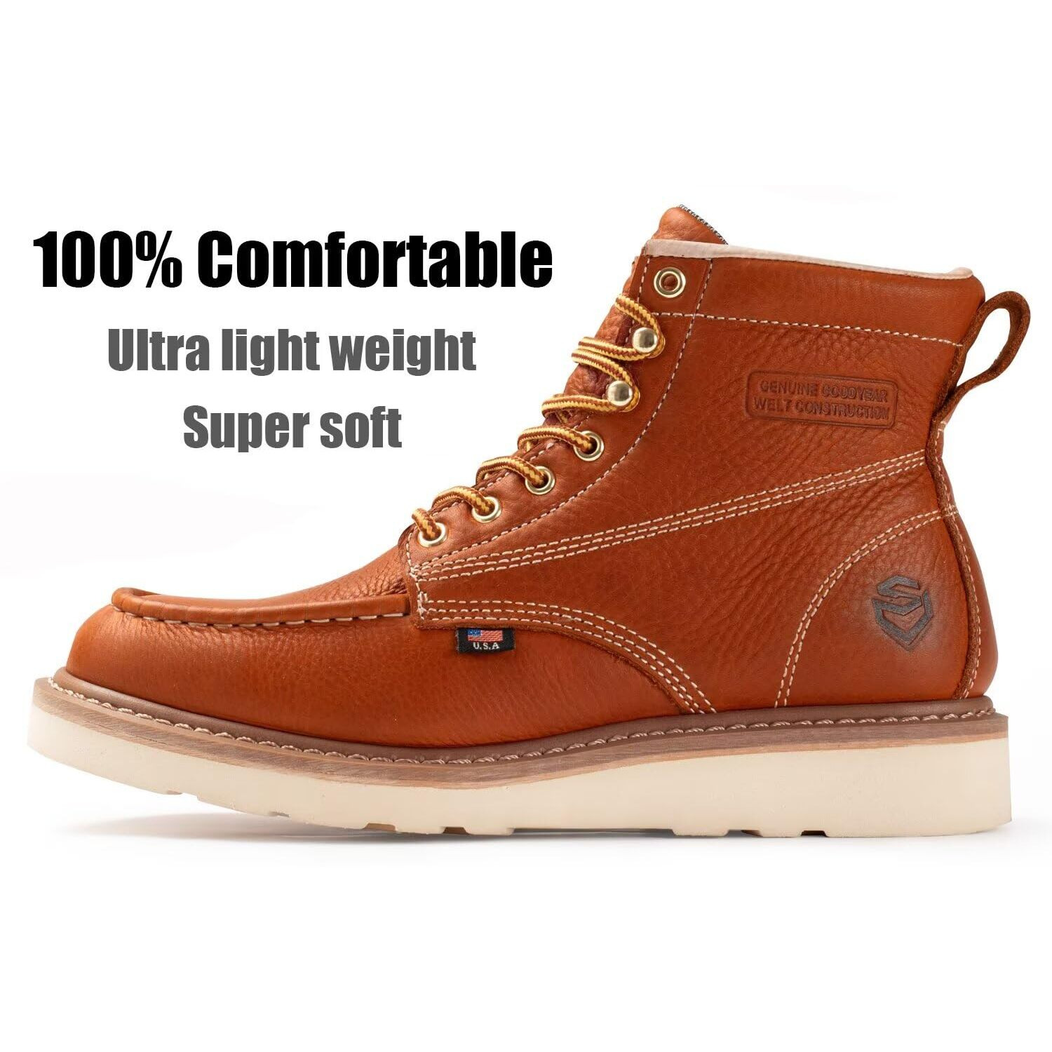Sureway Mens Soft Toe Work Boots For Men,Goodyear Welt,Extremely Comfortable Durable Proved,Superior Oil/Slip Resistant,Thicker Leather,Wedge Sole, Soft Toe Lt Brown, 8.5