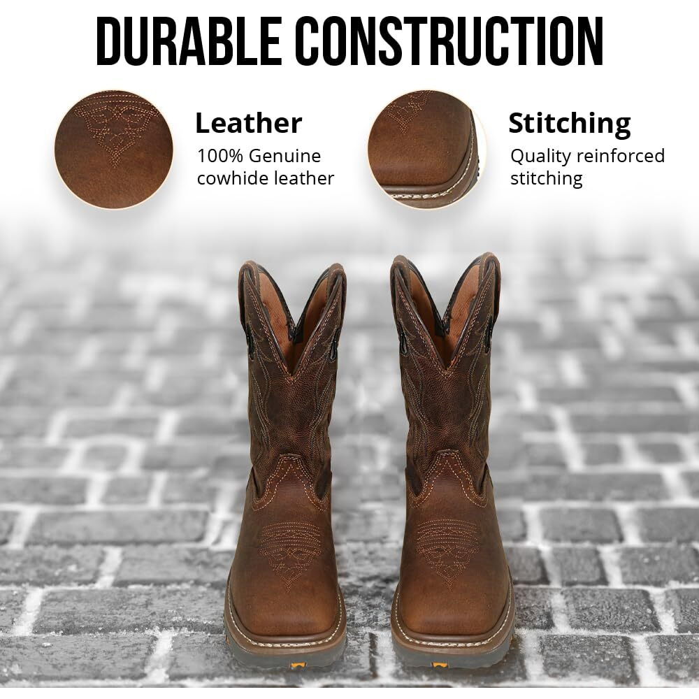 Wolf Genuine Leather Mens Work Boots - Insulated, Oil & Slip Resistant Construction Work Boots Men