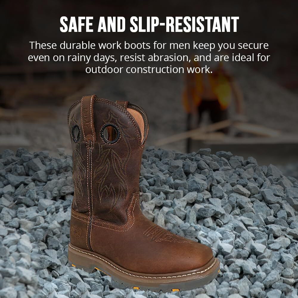 Wolf Genuine Leather Mens Work Boots - Insulated, Oil & Slip Resistant Construction Work Boots Men