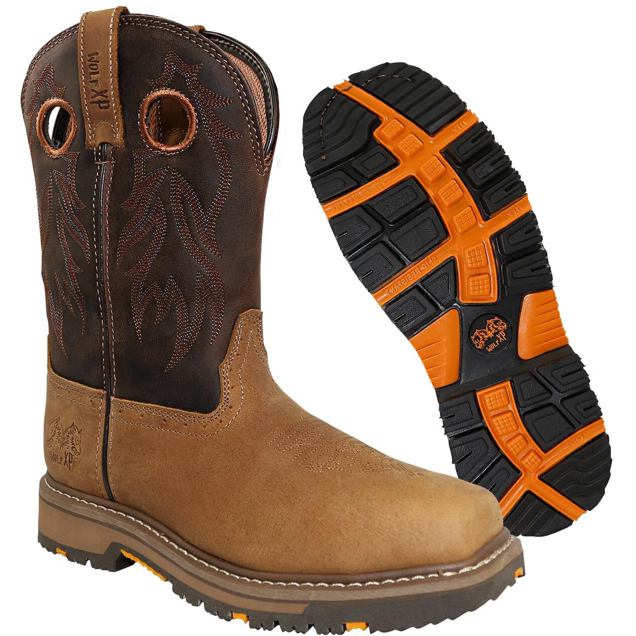 Wolf Genuine Leather Mens Work Boots - Insulated, Oil & Slip Resistant Construction Work Boots Men