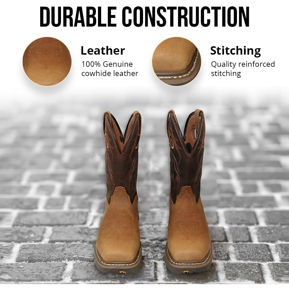 Wolf Genuine Leather Mens Work Boots - Insulated, Oil & Slip Resistant Construction Work Boots Men