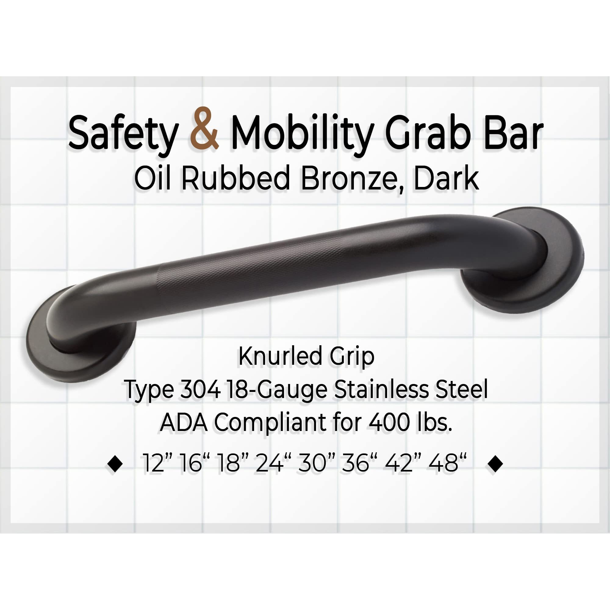 Grab Bar For Bathtub Shower - Stairs Bed Toilet Bathroom / Stand Assist & Safety Handrail / 304 Stainless Steel / Knurled / Oil Rubbed Bronze / 12""