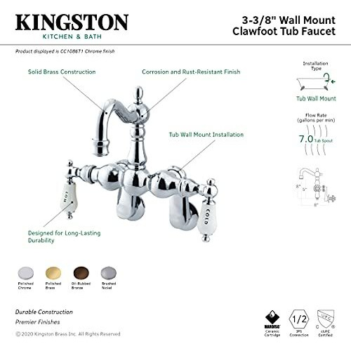 Kingston Brass Cc1085T5 Vintage Clawfoot Tub Faucet, 3-3/8-Inch To 9-Inch Adjustable Spread, Oil Rubbed Bronze