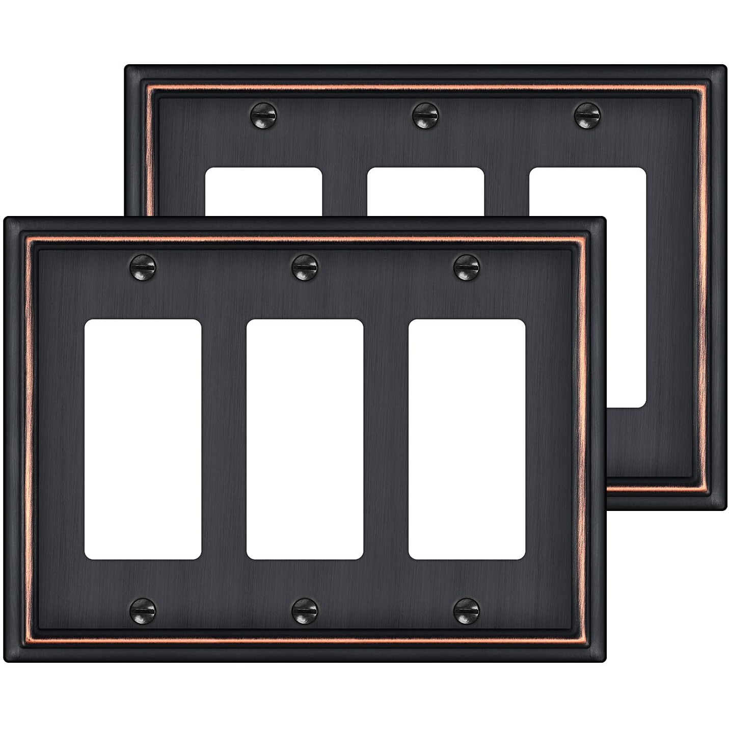 2 Pack Triple Decorator Switch Covers Wall Plate, Oil Rubbed Bronze Metal Material Rocker Switch Plates, 3 Gang Wall Plate For Receptacle, Gfci Outlet, Dimmer Switch - Classic Style