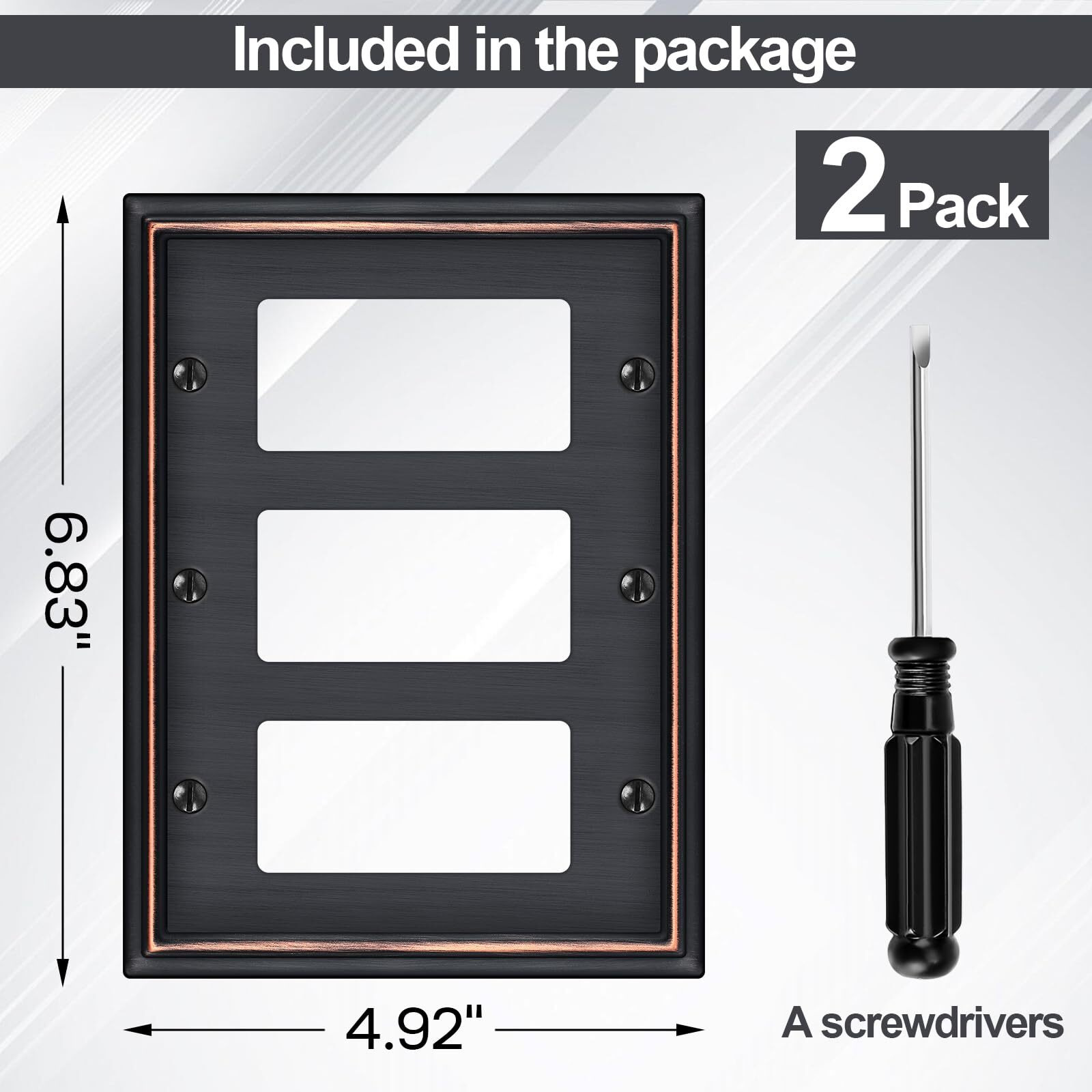 2 Pack Triple Decorator Switch Covers Wall Plate, Oil Rubbed Bronze Metal Material Rocker Switch Plates, 3 Gang Wall Plate For Receptacle, Gfci Outlet, Dimmer Switch - Classic Style