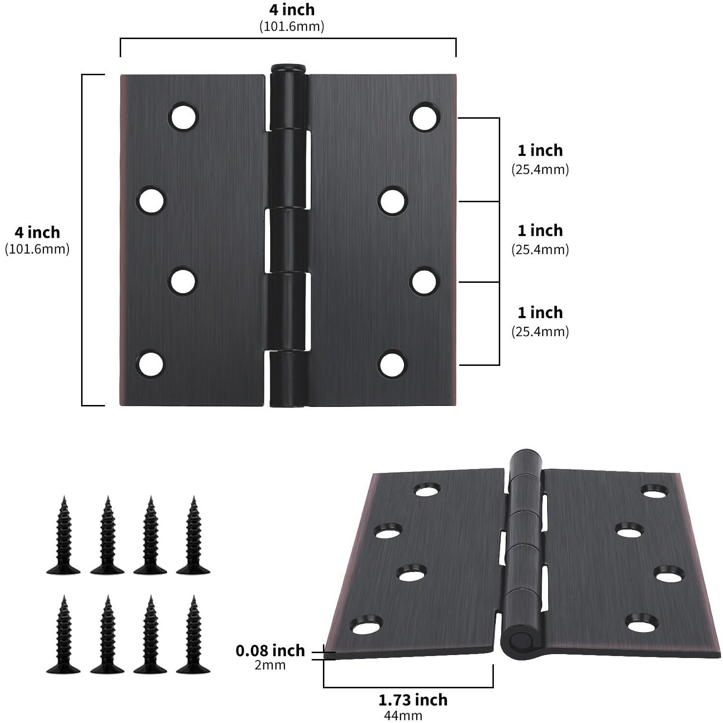 Goldenwarm Interior And Exterior Door Hinges Oil Rubbed Bronze Door Hinges 4 Inch X 4 Inch With Square Corners,6 Pack